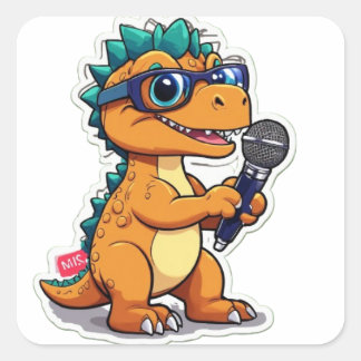 Sticker Carré dinosaure mignon avec lunettes tenant