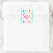 Sticker Carré Dinosaure rose et rayures (Sac)