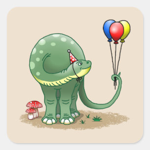 Sticker Carré Dinosaure tenant Ballons Anniversaire