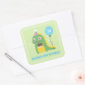 Sticker Carré Dinosaure Vert Cute Fête d'Anniversaire (Enveloppe)