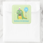 Sticker Carré Dinosaure Vert Cute Fête d'Anniversaire (Sac)