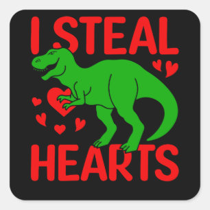 Sticker Carré Dinosaure Vert Valentine I Voler Coeurs