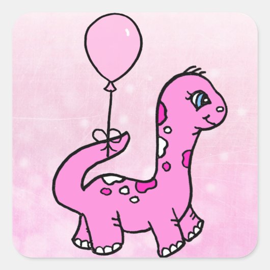 Sticker Carré Dinosaure Whimsical avec ballon (Devant)