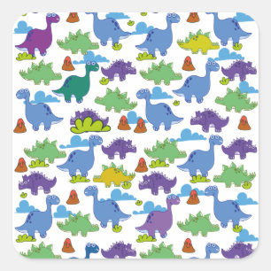 Sticker Carré Dinosaures de dessin animé mignons