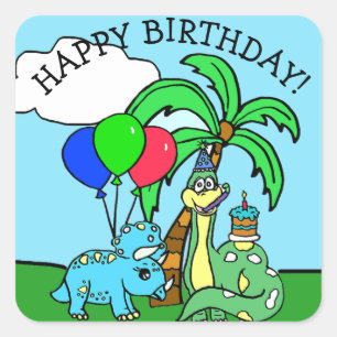 Sticker Carré Dinosaures de joyeux anniversaire