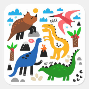 Sticker Carré Dinosaures motif transparent