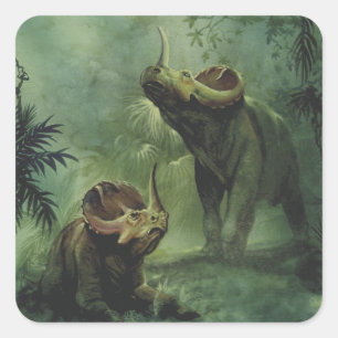 Sticker Carré Dinosaures vintage, Centrosaurus dans la jungle
