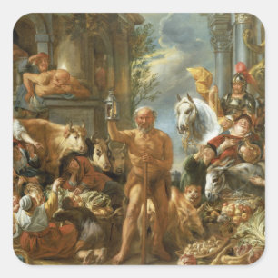 Sticker Carré Diogenes à la recherche d'un homme honnête, c.1650