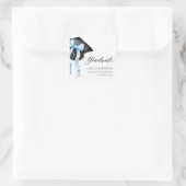 Sticker Carré Diplômé Bleu Bow Coquette Graduation Cap (Sac)