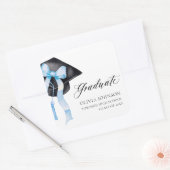 Sticker Carré Diplômé Bleu Bow Coquette Graduation Cap (Enveloppe)