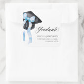 Sticker Carré Diplômé Bleu Bow Coquette Graduation Cap (Sac)