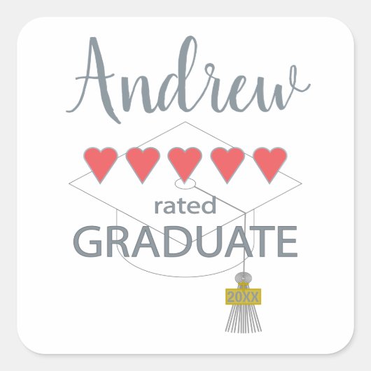 Sticker Carré Diplômé de 5 coeurs (Devant)