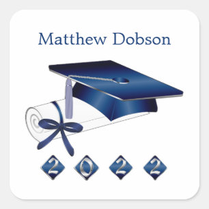 Sticker Carré Diplôme de mortier bleu argent 2022