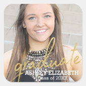 Sticker Carré Diplôme d'or moderne Script photo Graduate (Devant)