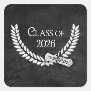 Sticker Carré Diplôme et laurier en cuir noir 2026 pour la remis