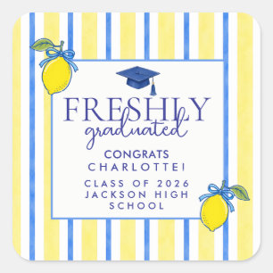 Sticker Carré Diplômé fraîchement Aquarelle Citron Graduation