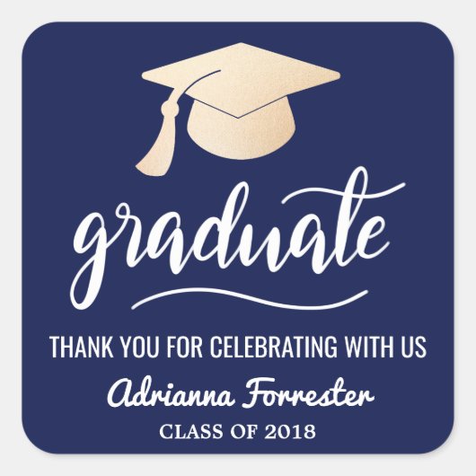 Sticker Carré Diplômé manuscrit| Casquette| Merci Navy Blue (Devant)