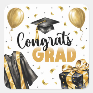 Sticker Carré Diplôme Neutre Noir Or Lycée Université