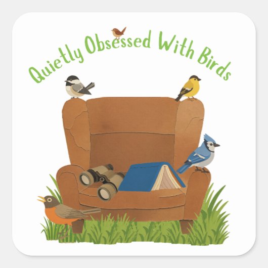Sticker Carré Discrètement obsédé par les oiseaux (Devant)