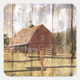 Sticker Carré Distressed Wood Rustic Western