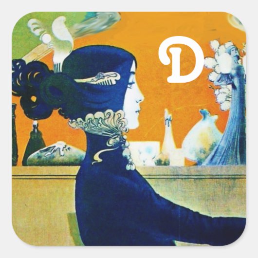 STICKER CARRÉ DIVA EN BLEU, MONOGRAMME DE MODE BEAUTÉ (Devant)