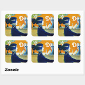 STICKER CARRÉ DIVA EN BLEU, MONOGRAMME DE MODE BEAUTÉ (Feuille)