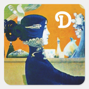 STICKER CARRÉ DIVA EN BLEU, MONOGRAMME DE MODE BEAUTÉ