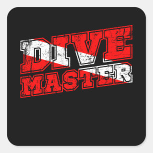 Sticker Carré Dive Master Dive Instructeur Diver Down Diver Drap
