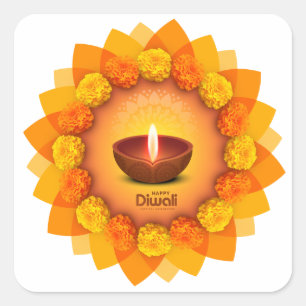 Sticker Carré Diwali Diya Marigold Festival de la Lumière
