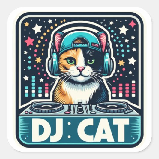 Sticker Carré DJ Cat (Devant)