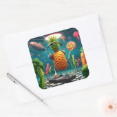 Sticker Carré DJ Pineappy Party dans une discothèque sous-marine (Enveloppe)