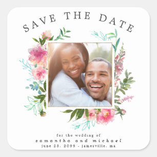 Sticker Carré do-it-yourself Enregistrer la date Photo Pink Enve