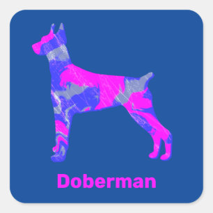 Sticker Carré Doberman Chien Silhouette Fou Rose Hot
