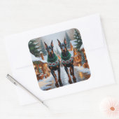 Sticker Carré Doberman Dogs Christmas Snow Holiday (Enveloppe)
