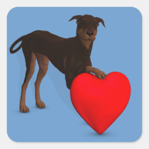 Sticker Carré Doberman Pinscher Avec Coeur
