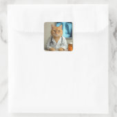 Sticker Carré Doctor Ginger Cat With Stethoscope (Sac)