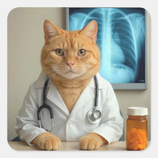 Sticker Carré Doctor Ginger Cat With Stethoscope (Devant)