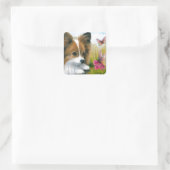 Sticker Carré Dog 123 Papillon dog with Butterflies (Sac)