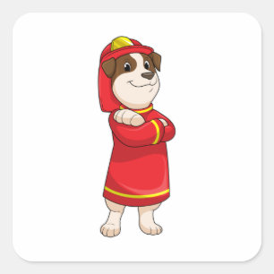 Sticker Carré Dog as Firefighter with Helmet