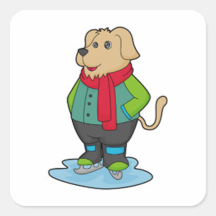 Sticker Carré Dog at Ice skating with Ice skates