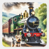 Sticker Carré Dog Greeting steam train (Devant)