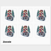 Sticker Carré Dog Santa Riding Motorcycle Snowy Forest (Feuille)