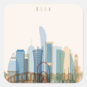 Sticker Carré Doha, Qatar Ville Skyline