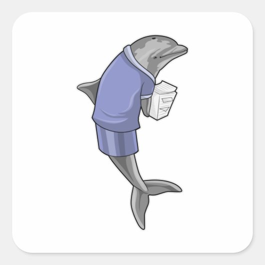 Sticker Carré Dolphin as Secretary with Stack of paper (Devant)