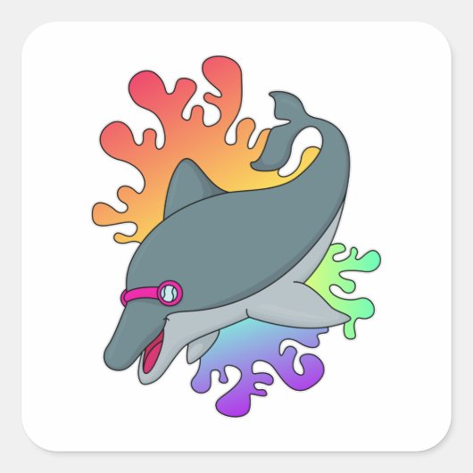 Sticker Carré Dolphin at Swimming with Swimming goggles (Devant)