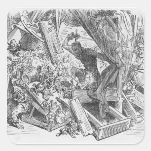 Sticker Carré Don Quichotte lutte contre les marionnettes