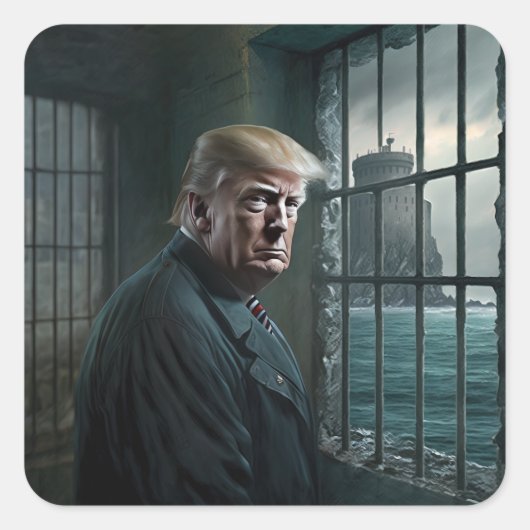 Sticker Carré Donald Trump à la prison d'Alcatraz (Devant)