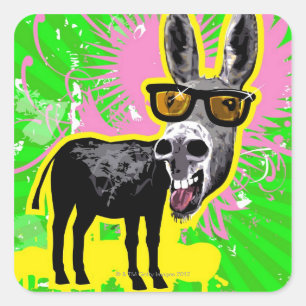 Sticker Carré Donkey portant des lunettes de soleil