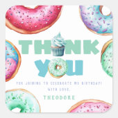 Sticker Carré Donut 1ère fête d'anniversaire garçon mignon Merci (Devant)