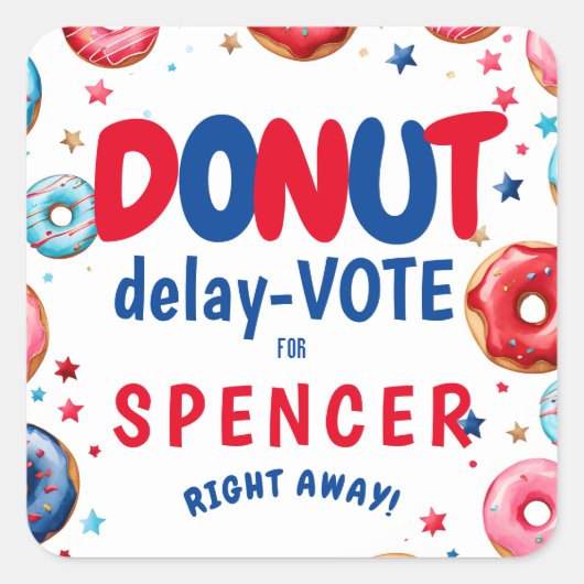Sticker Carré Donut Delay : Vote" Élection coloré bleu & rouge (Devant)